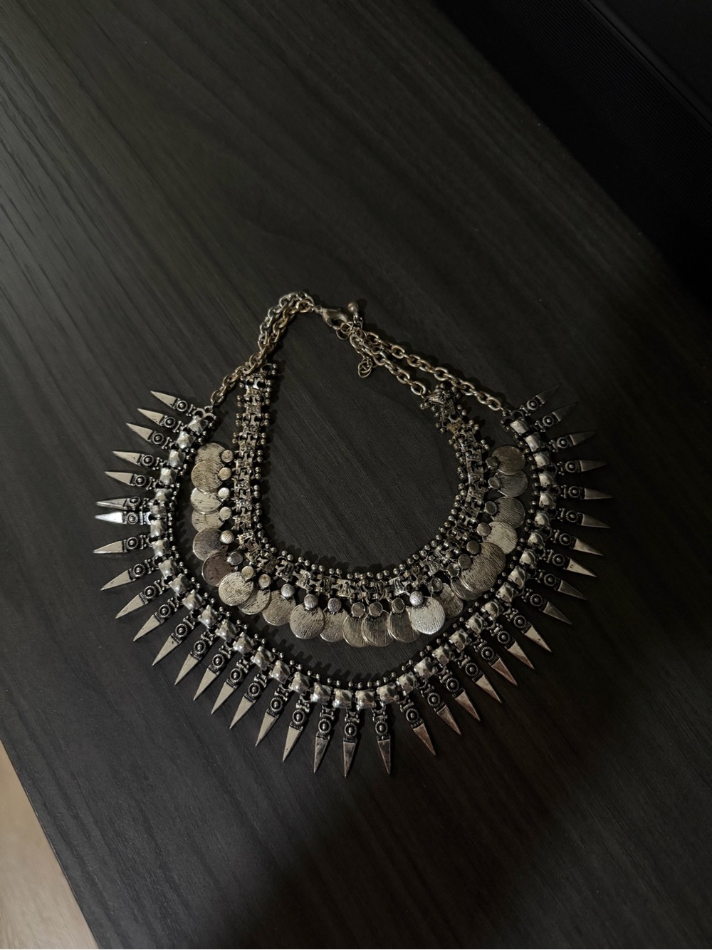 Statement Silver-Tone Coin & Spike Necklace - Women Jewelry